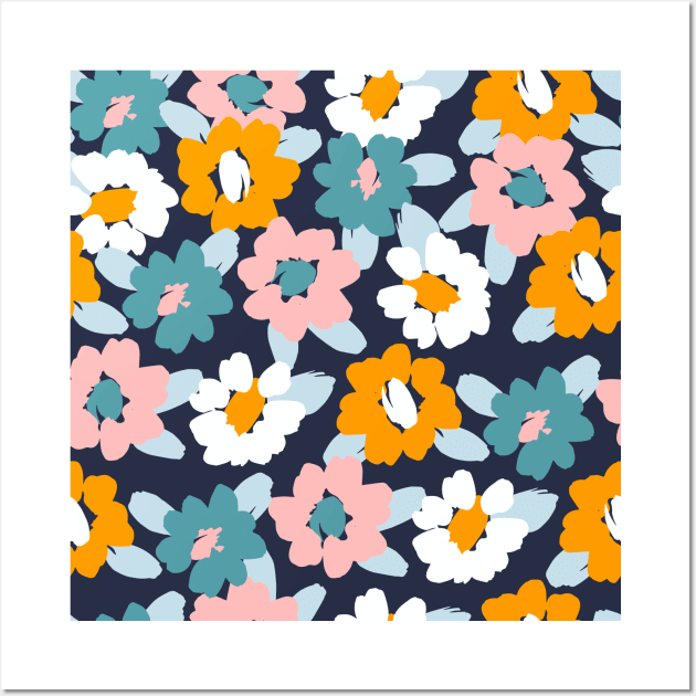 Pink, Blue, White and Yellow Flowers Wall Art by martynzero